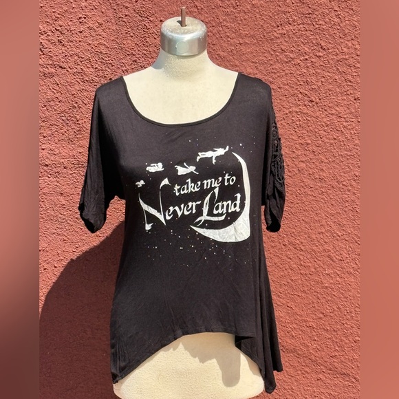 Disney Tinkerbell Neverland Skull Asymetrical Oversized Graphic Tee - Picture 1 of 4
